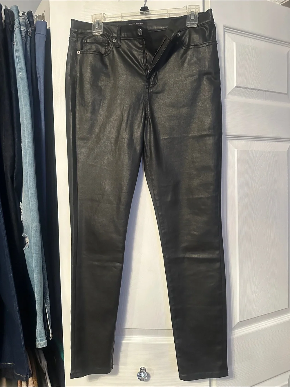 Banana Republic Black High-Rise Skinny Jeans faux leather jean material